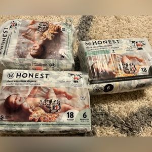 New in packaging honest size 6 diapers (18 count each)